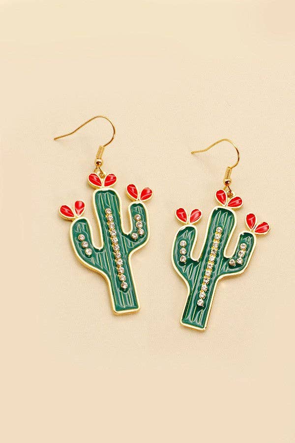 RHINESTONE CACTUS EARRINGS | 31E22500: GOLD