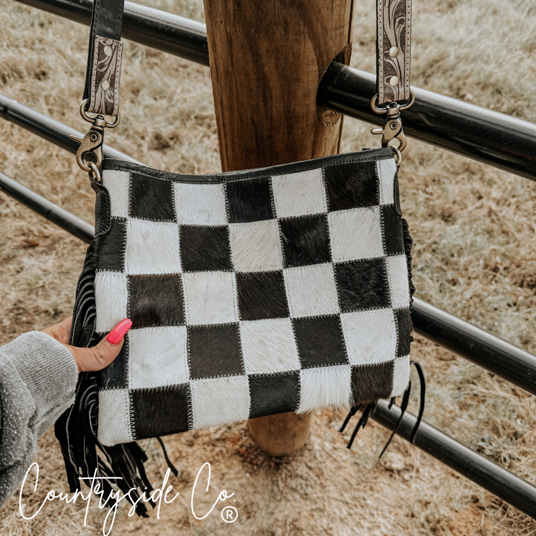 Rodeo Square Cowhide Checkered Purse countryside
