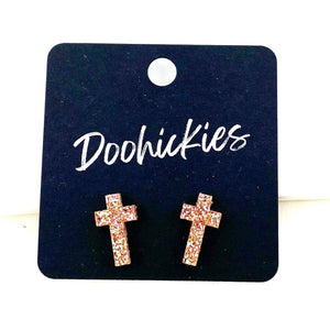 Glitter Cross Stud Earrings Glitter Rose Doohickie