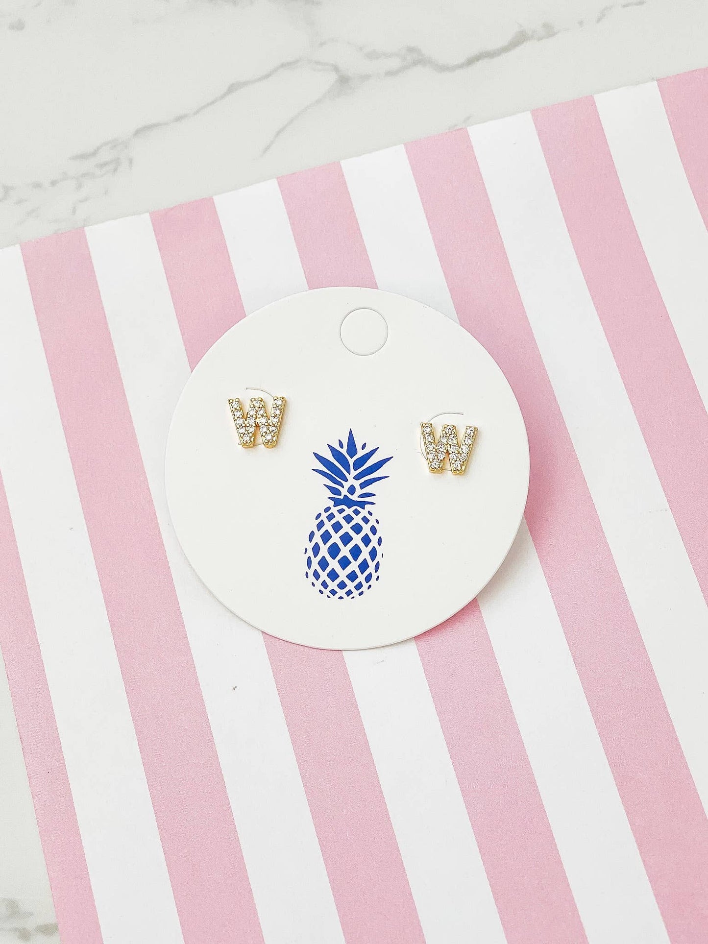 Cubic Zirconia Initial Stud Earrings- Gold: Y