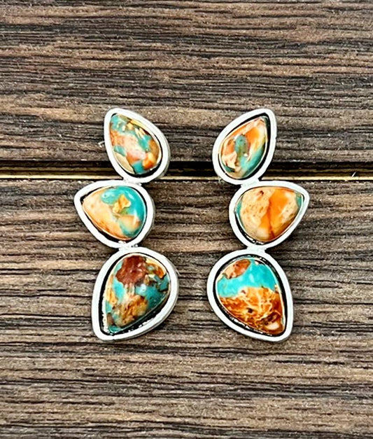 Big 1.4" Western Gemstone Stud Earrings 726496 Isac