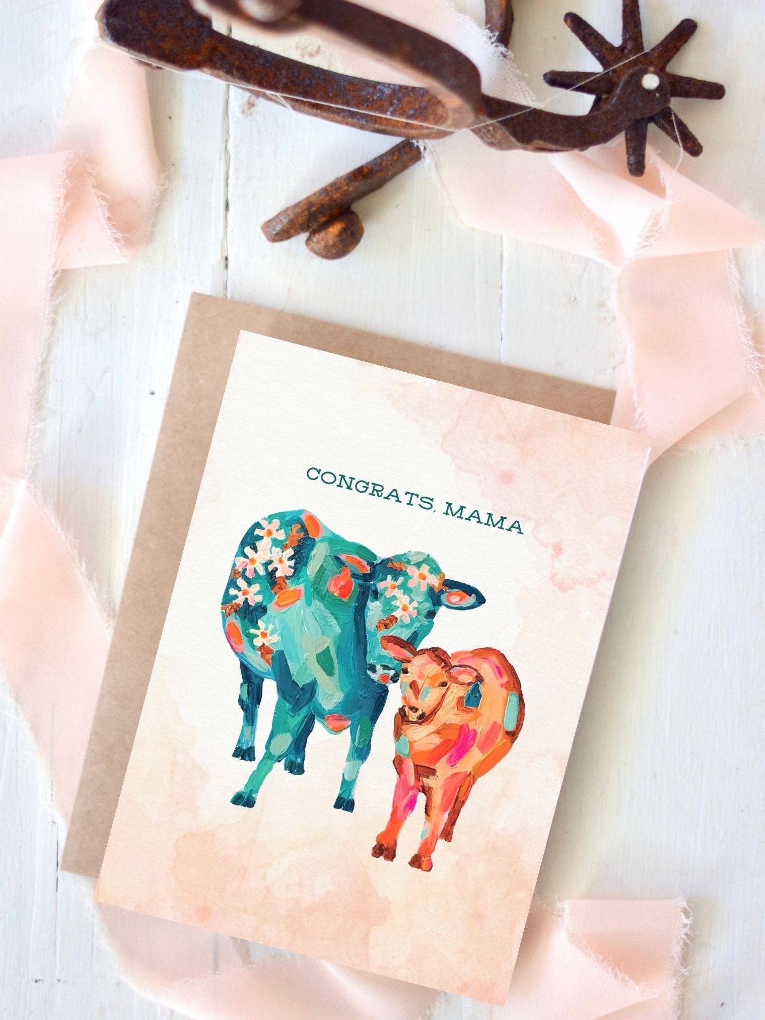 New Mama Card, Cow Greeting Card Tirzah