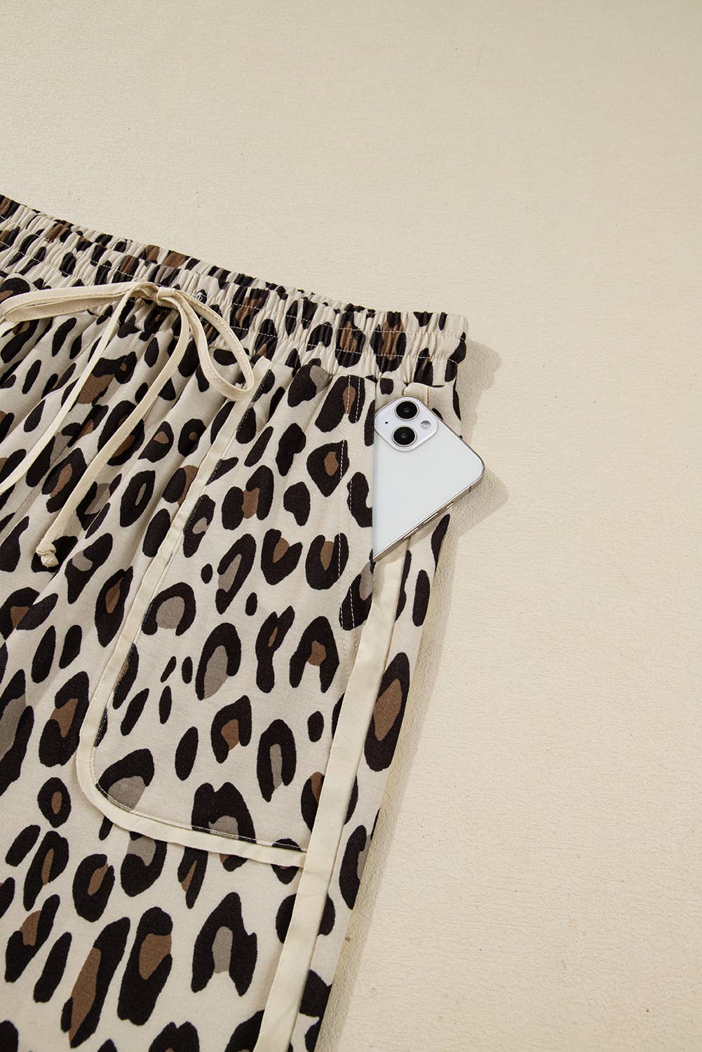 Khaki Leopard Wide Leg Cropped Pants 66