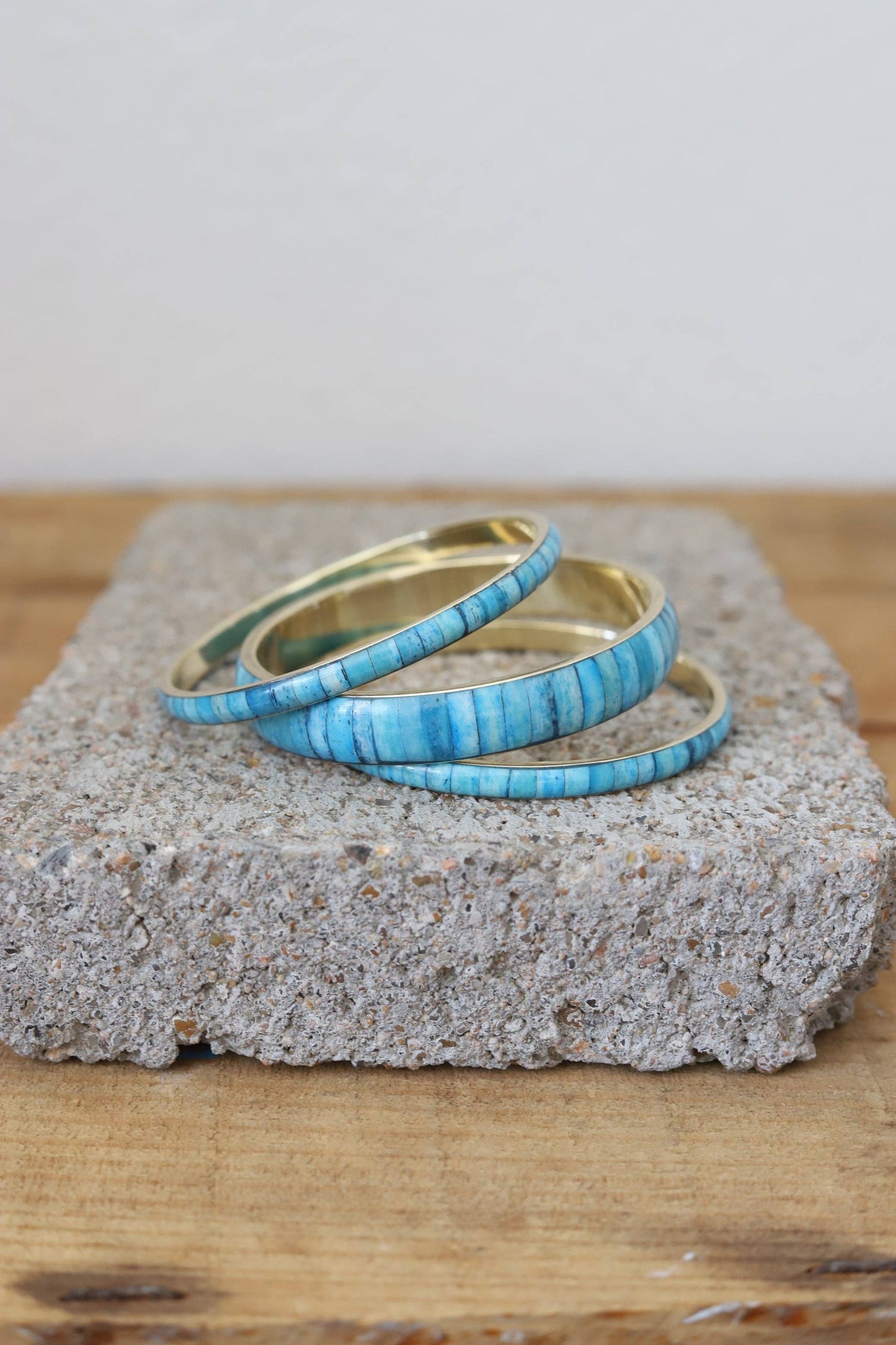 Turquoise Inlay Gold Bangle Set TH