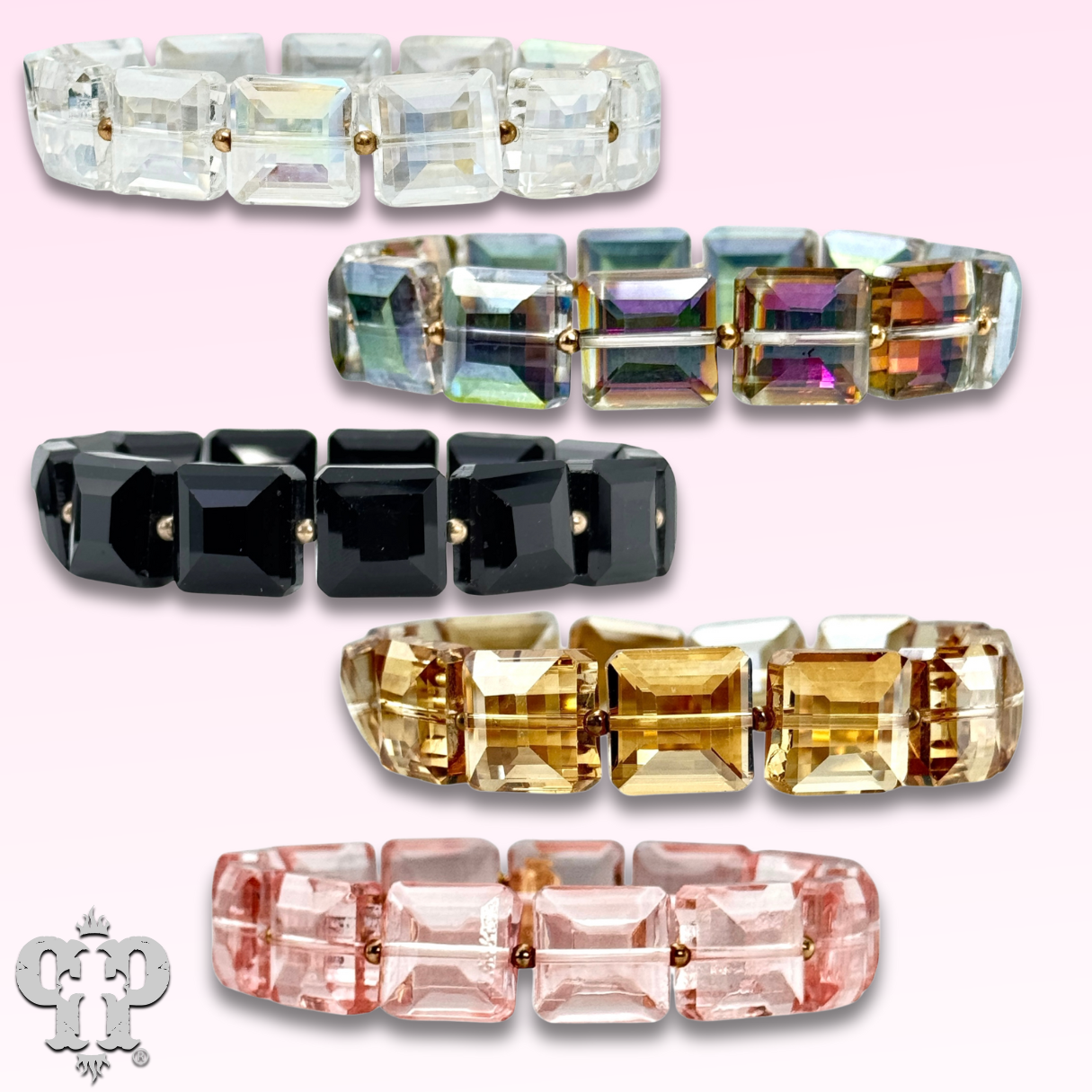 Faceted square bead bracelet - LC: Pink
