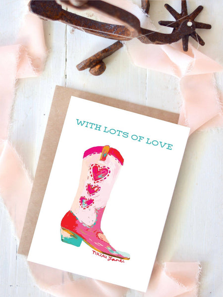 Lots of Love Cowgirl Boot Card, Cowgirl Stationary Tirzah