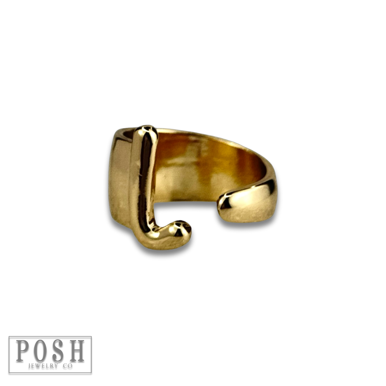 Bubble letter monogram initial ring: Gold / R