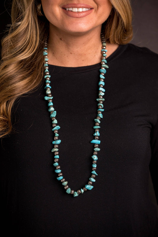 32" Melon bead and Turquoise Chunk Beaded Necklace West co