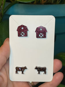 Barn Cow Stud Earrings ranch punchy western: Black cow