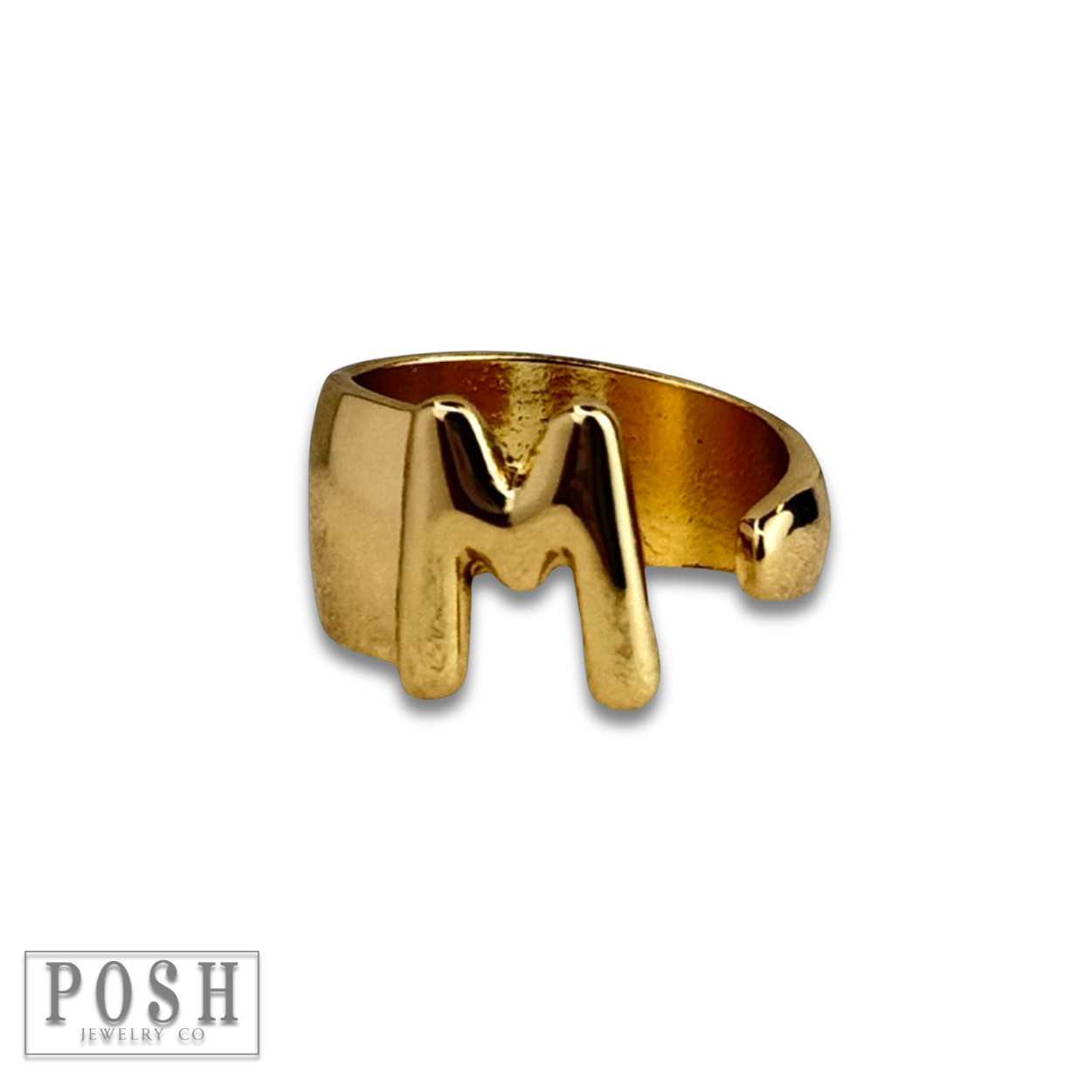 Bubble letter monogram initial ring: Gold / C