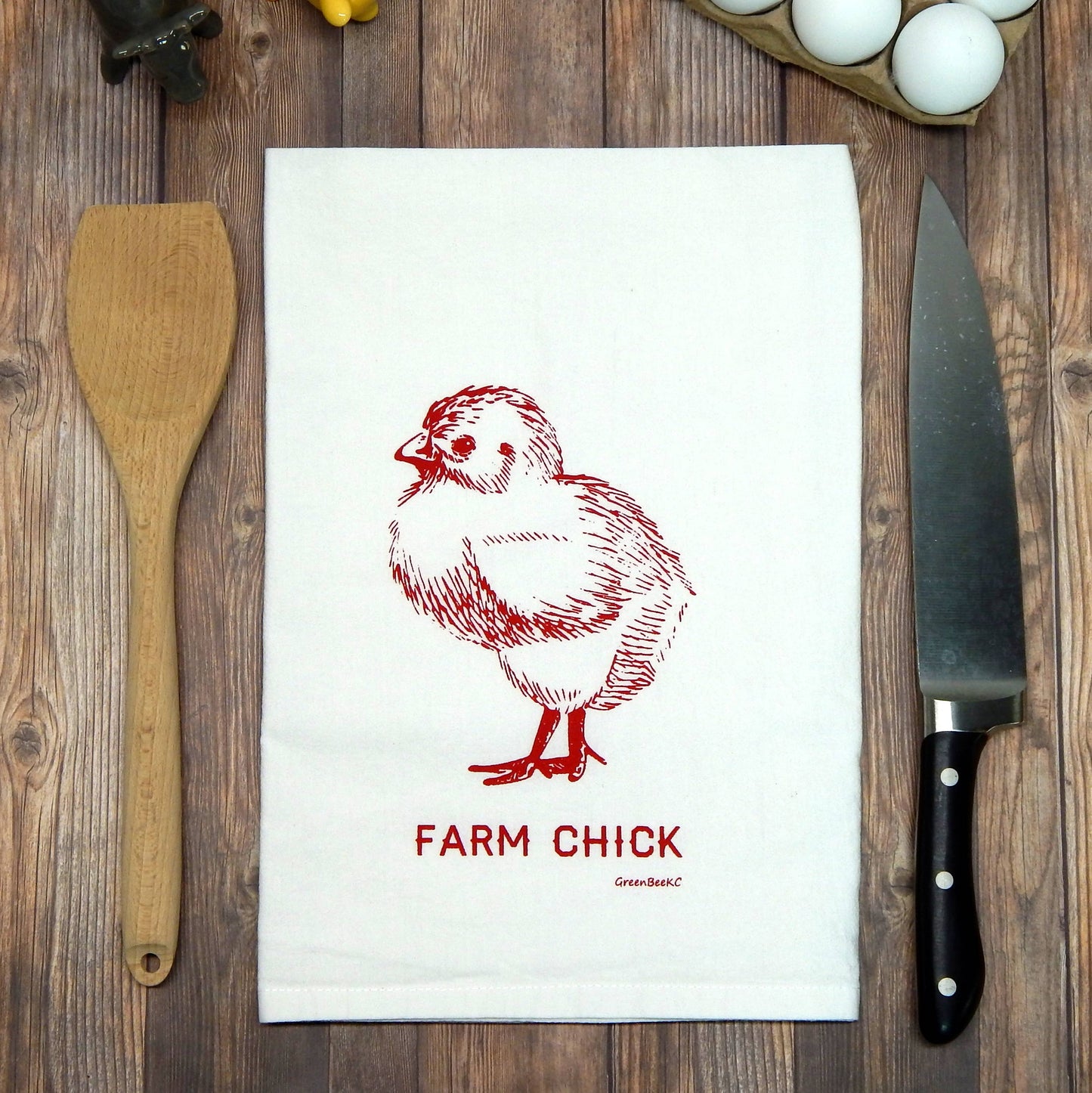 Farm Kicthen Towel | Tea Towels | Chicken Dish Towels: Black Green Bee
