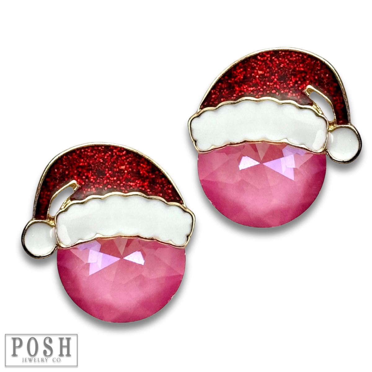 Rhinestone Santa hat earring: Red PP