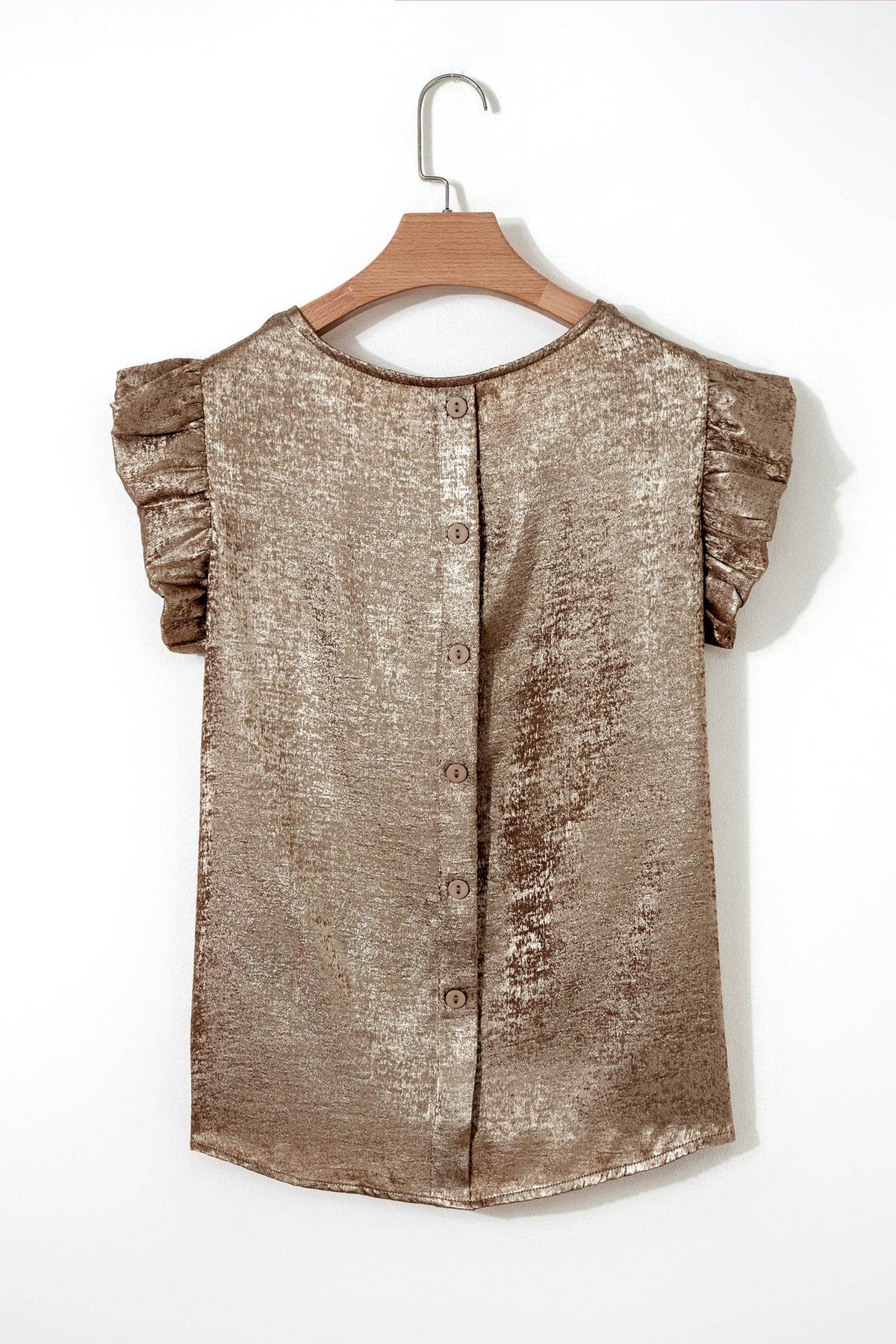 Metallic Ruffle Trim Sleeveless Round Neck Top: Silvery / XL