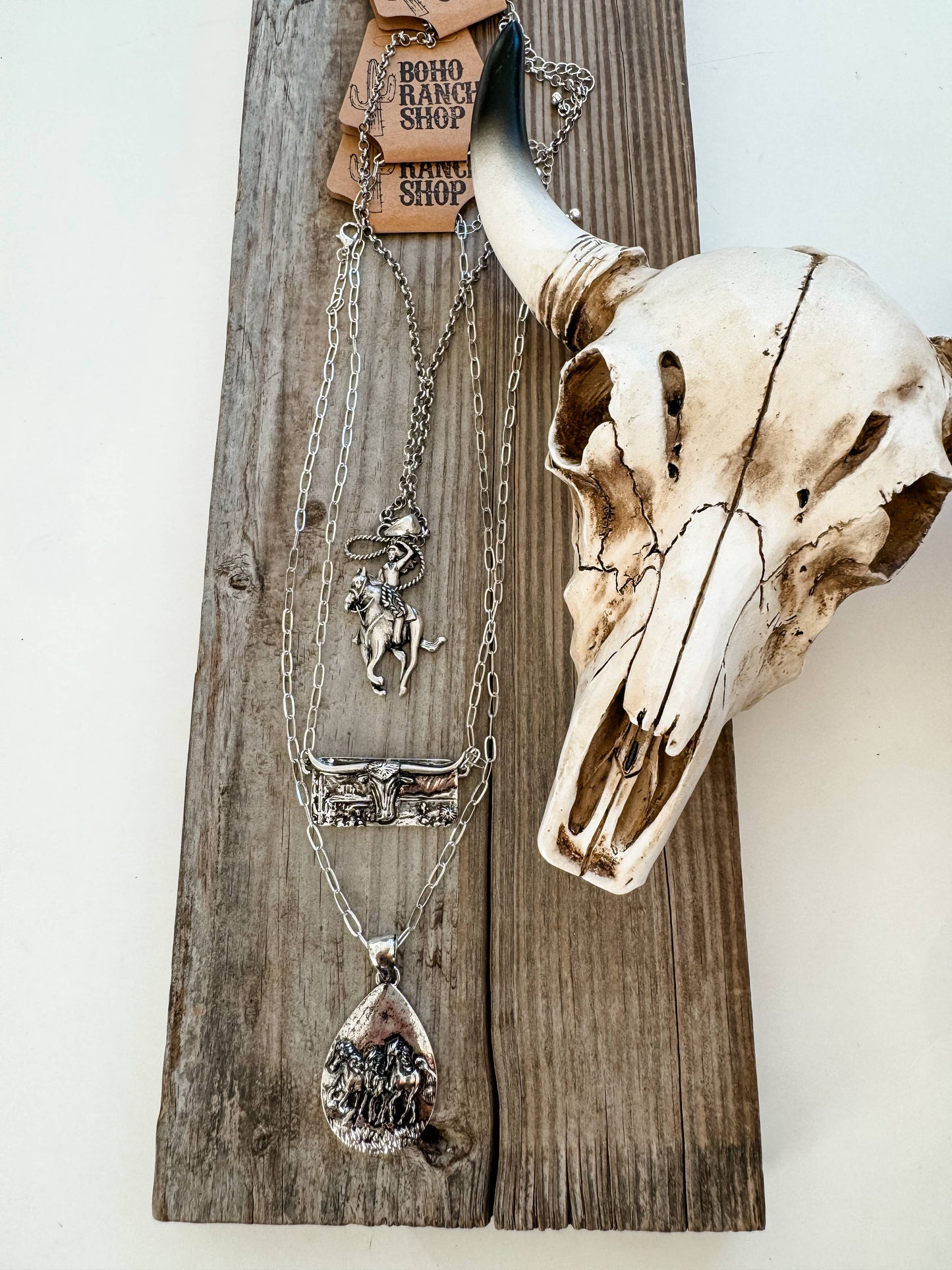 Western Rodeo Cowboy Necklace - Cowboy Rodeo Steer Horses: RODEO - COWGIRL Or Steer