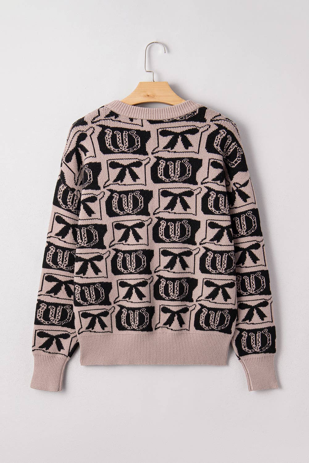 Bows & Horseshoes Pattern Western Sweater Black/ Tan 66