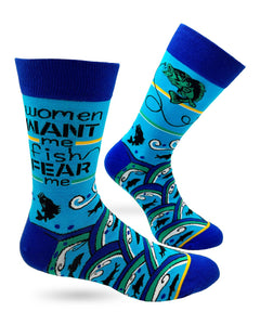 Women Want Me Fish Fear Me Men's Novelty Crew Socks- Fabdaz