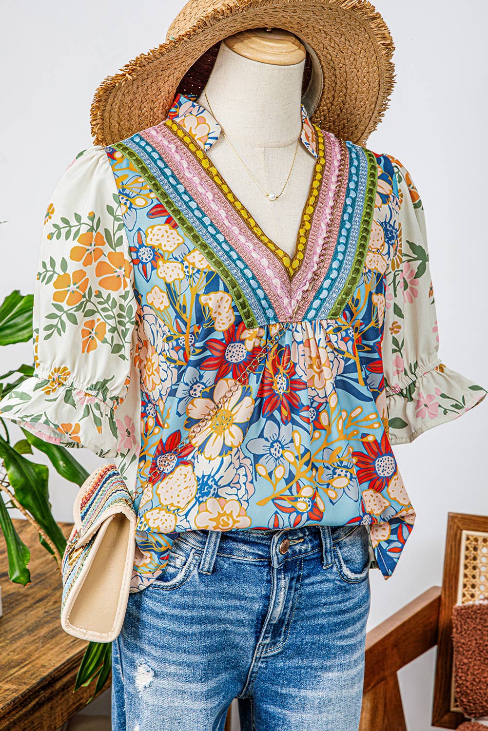 Fashion-W Crochet Boho Half & Long Sleeve Floral Blouse: Fashionw