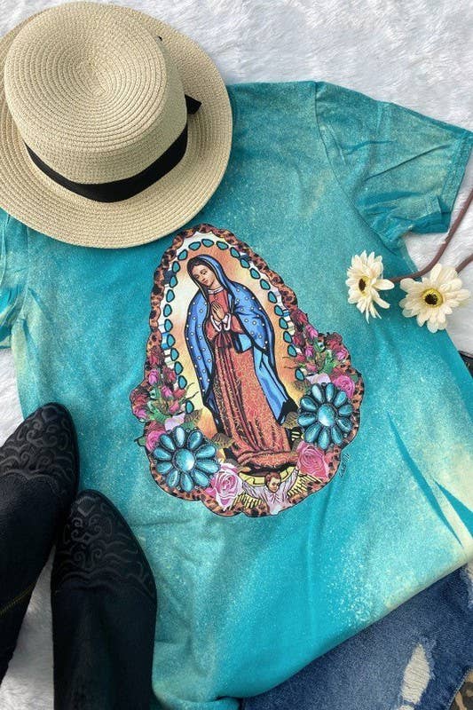 Gildan Bleach Virgin Mary, Religion, Christianity: Bleached Jade L&B