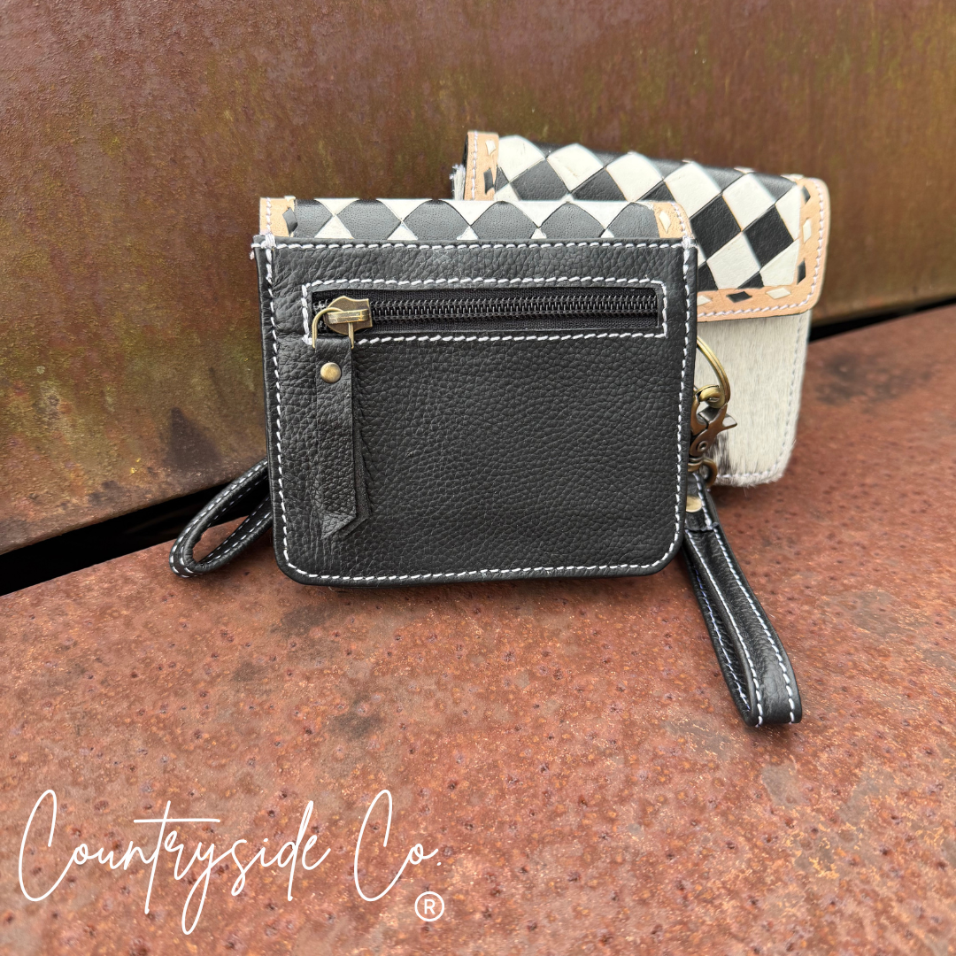 Cassy Checkered Leather Wallet Wristlet Texas Western Cowhide