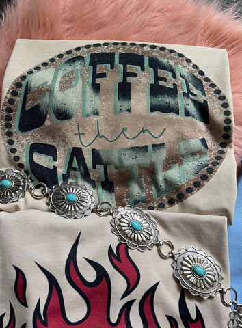 COFFEE & CATTLE: Graphic T Shirt Fringed Outlaw