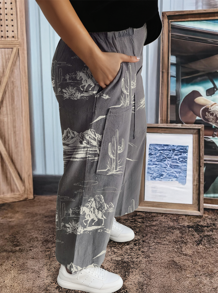 Western Wild West Riding Vintage Printed Shift Jeans: Gray / 10