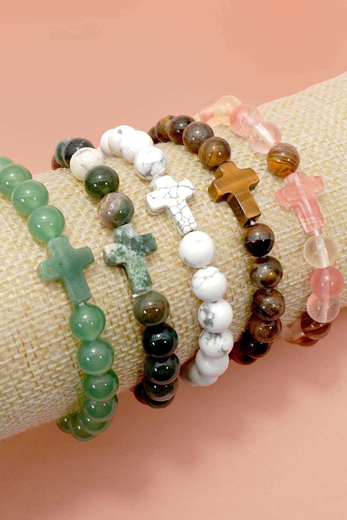 Boho Natural Stone Cross Charm Beaded Bracelet | 40B5248: African Turq