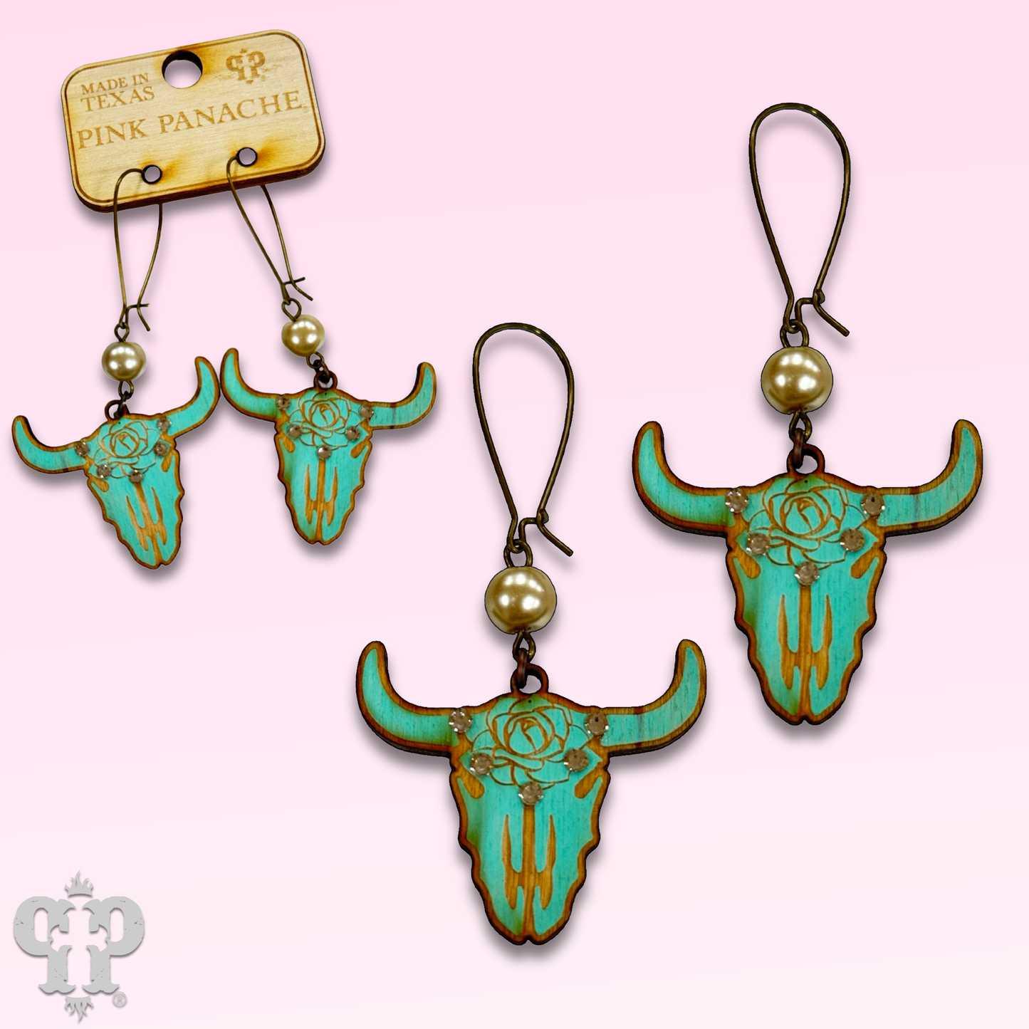 Steer head earring with Austrian crystals: Turquoise PP