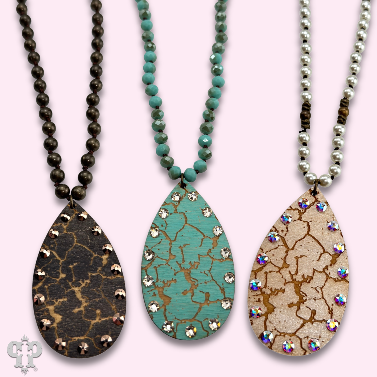 Crackle finish teardrop pendant necklace: Turquoise
