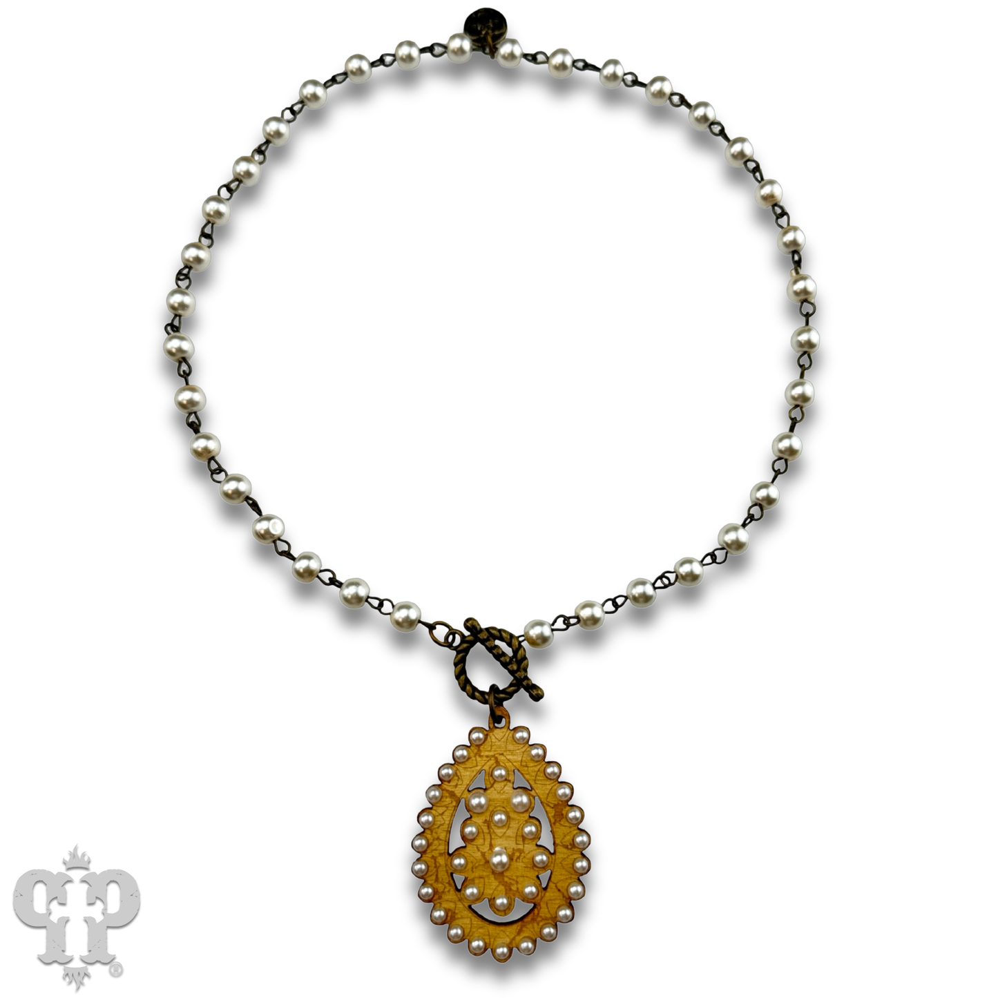 Toggle necklace with Austrian crystal Santa Fe teardrop pendant: Gold PP