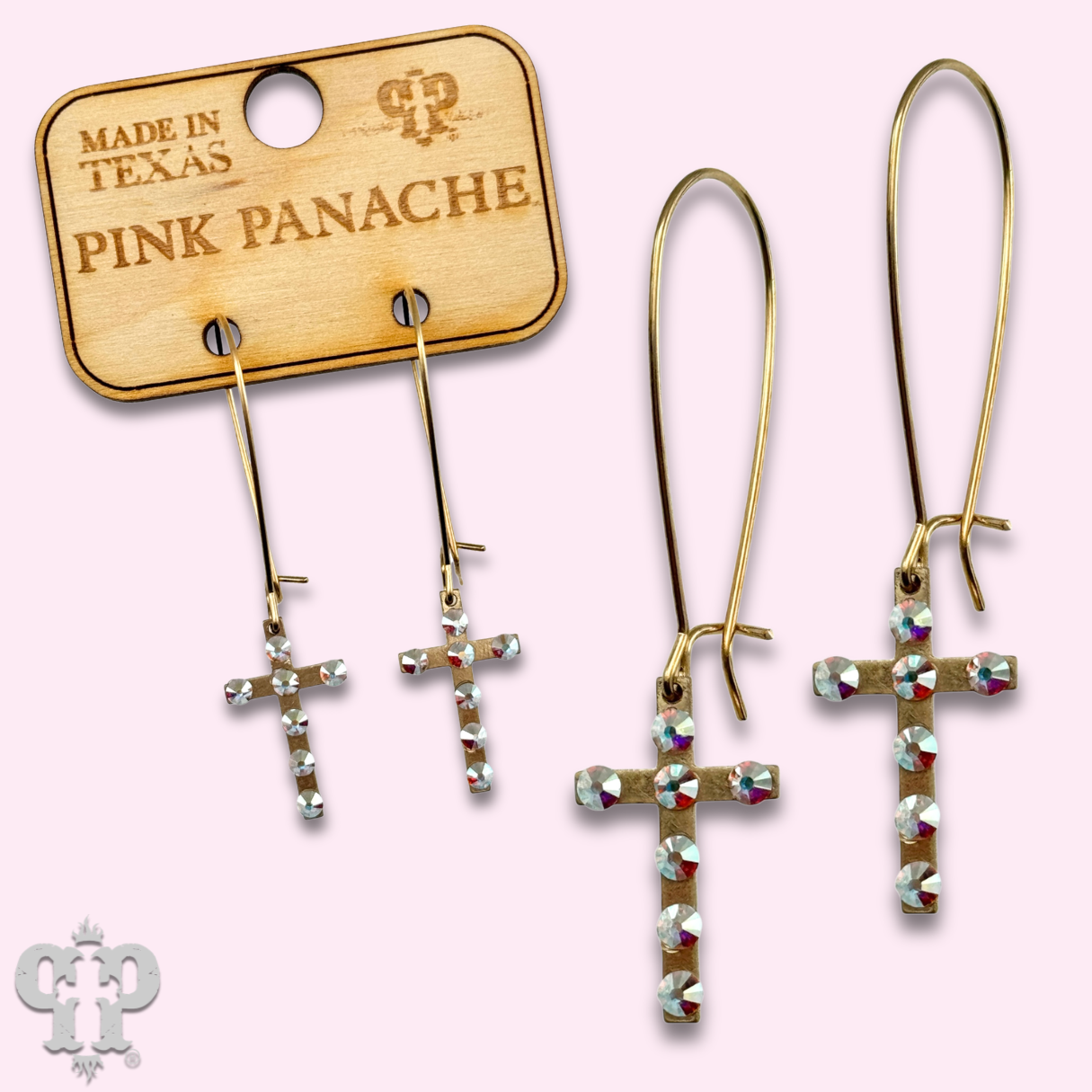 Mini gold cross earring with Austrian crystals: Gold
