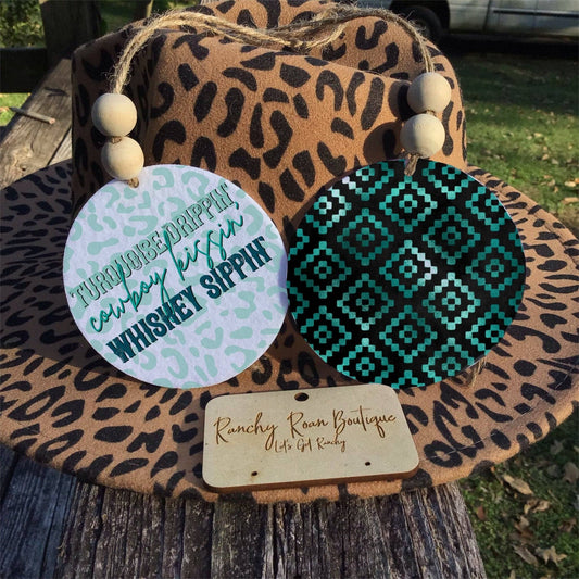 Turquoise Drippin Cowboy Kissin Freshie with refill spray Ranchy Roan