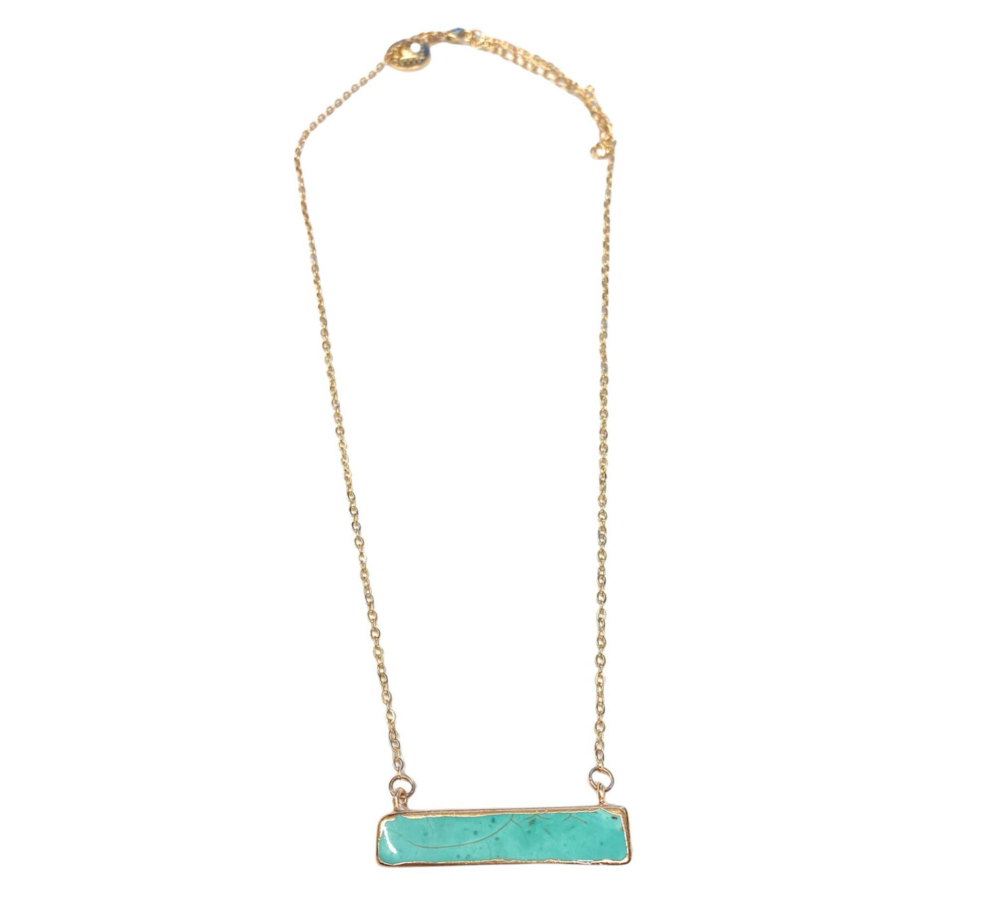 Dainty Gold Necklace w/Turq Bar West Co