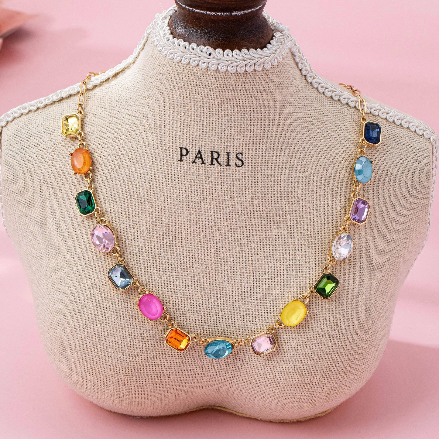 Multicolor Gemstone Link Necklace | 80N92824: Gold