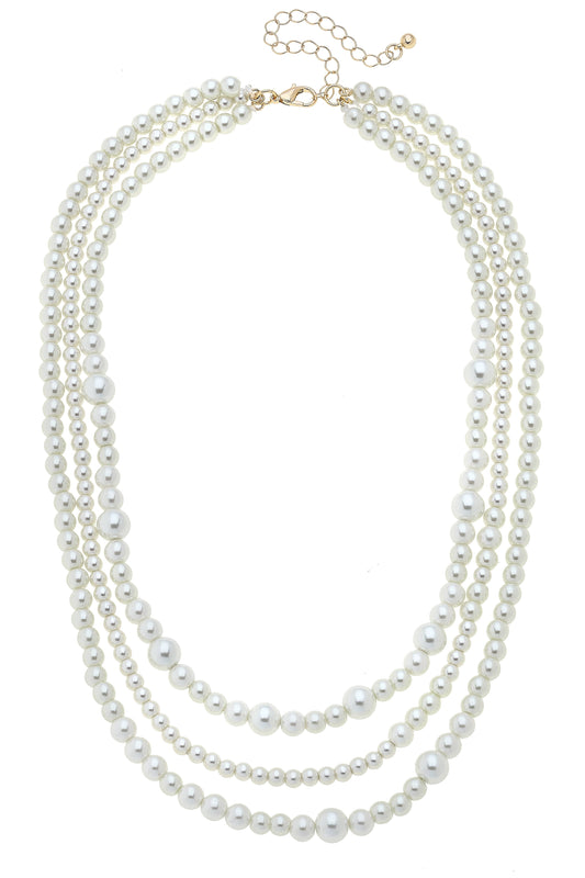 Larissa 3-Row Multi Pearl Layered Necklace in Ivory