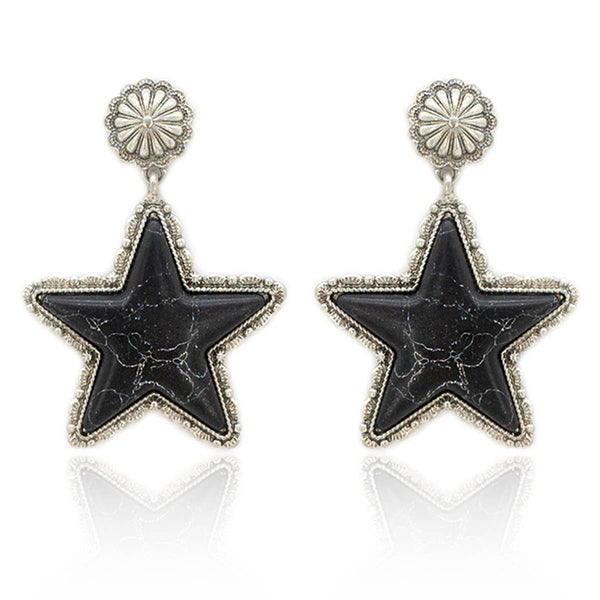 Howlite Stone Star Metal Concho Drop Earrings: Susie Q