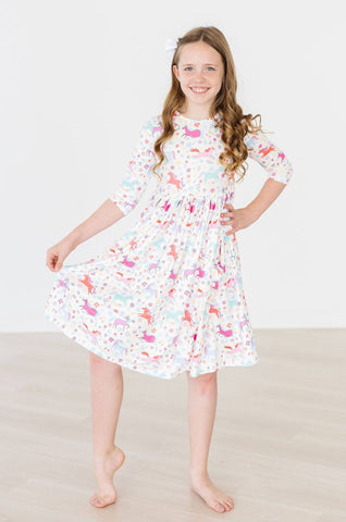 Unicorn Wish 3/4 Sleeve Pocket Twirl Dress: Mila & Rose