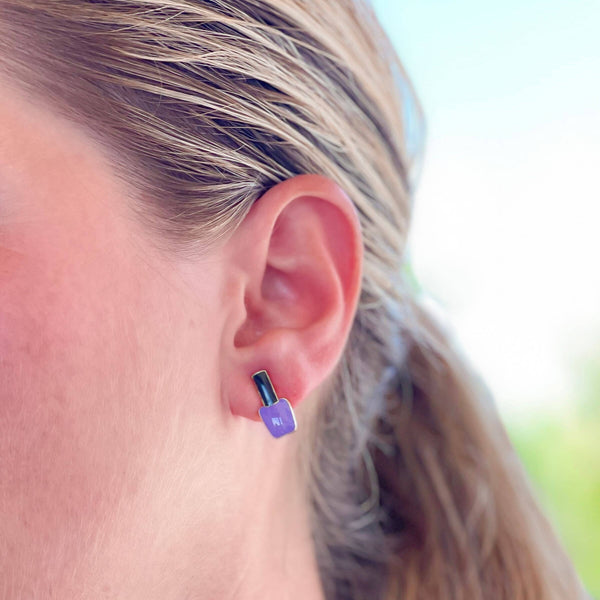 Nail Polish Bottle Enamel Stud Earrings: Purple Prep Obsessed