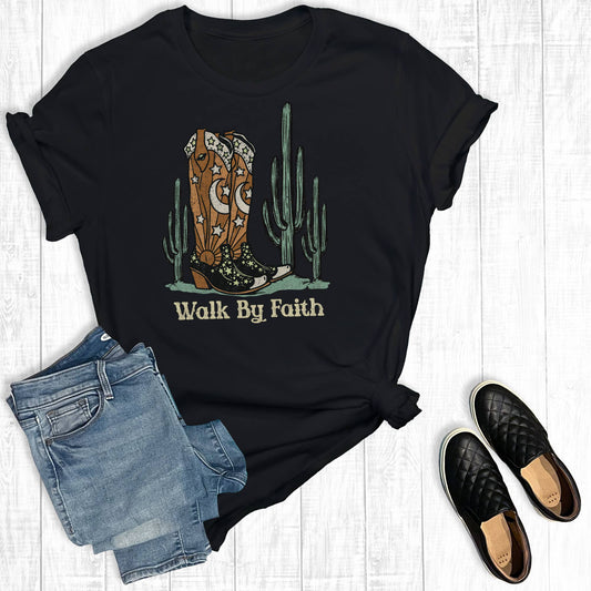 Western Walk By Faith Graphic Tee: Black Short Sleeve