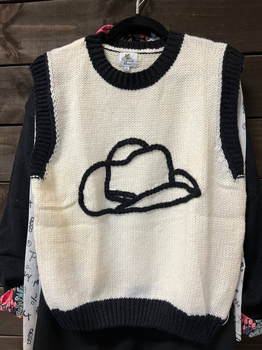 BLACK Cowboy HAT IVORY VNECK SWEATER
