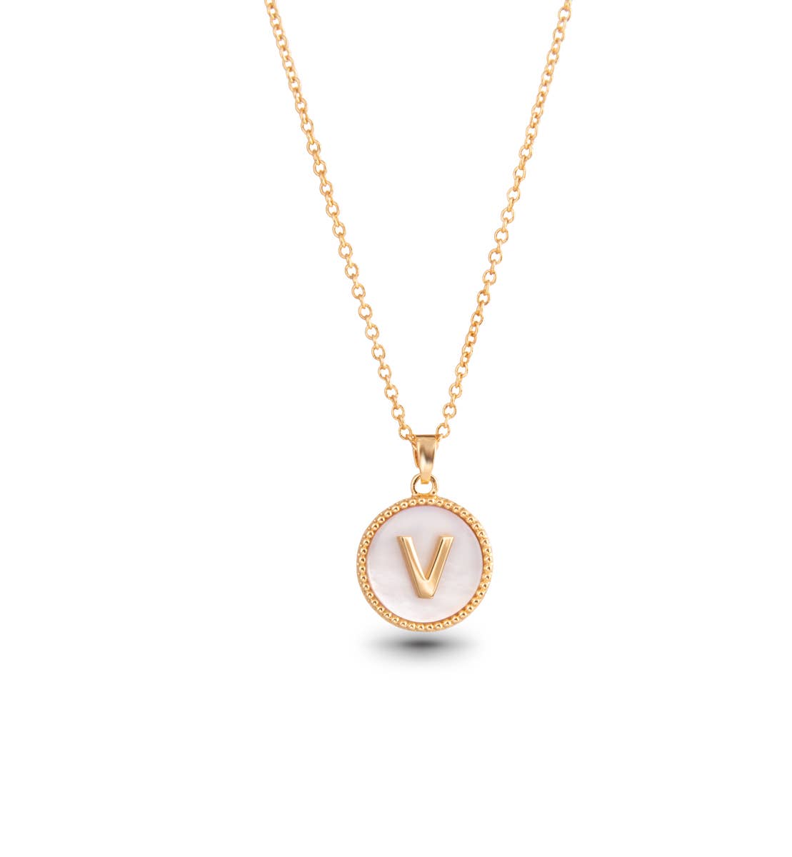 Gold Mother of Pearl Initial Necklaces | 18 Letters: C
