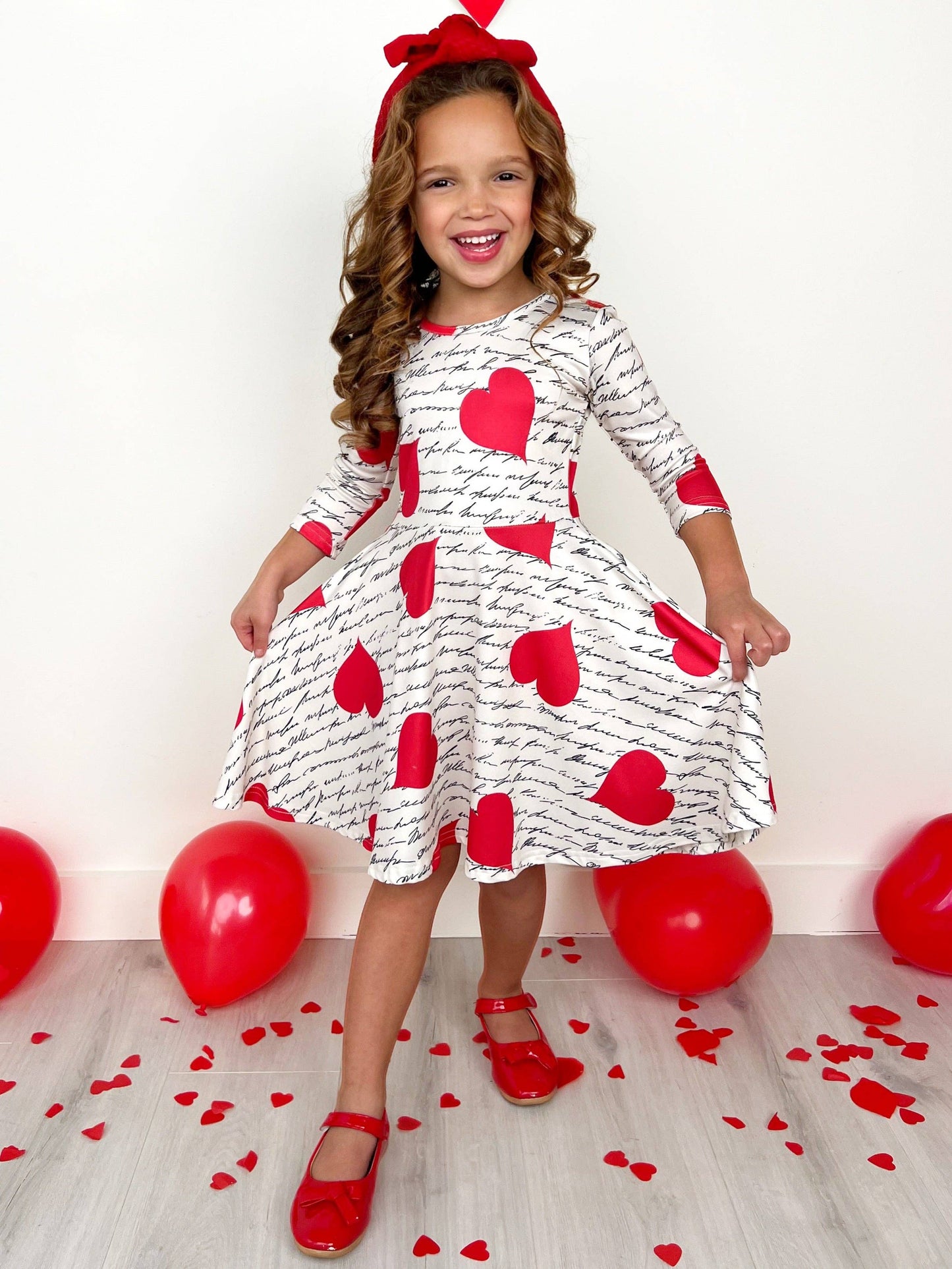 Radiant Heart Twirly Long Sleeve Skater Dress: Red Mia Belle