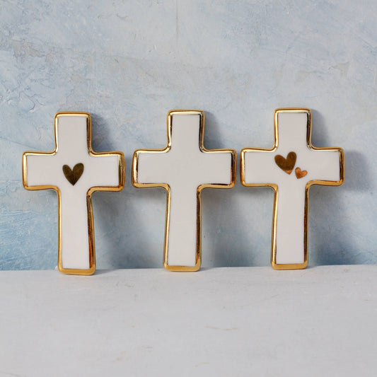 Cross Magnet | Handmade Ceramic Magnet with Heart: One Heart