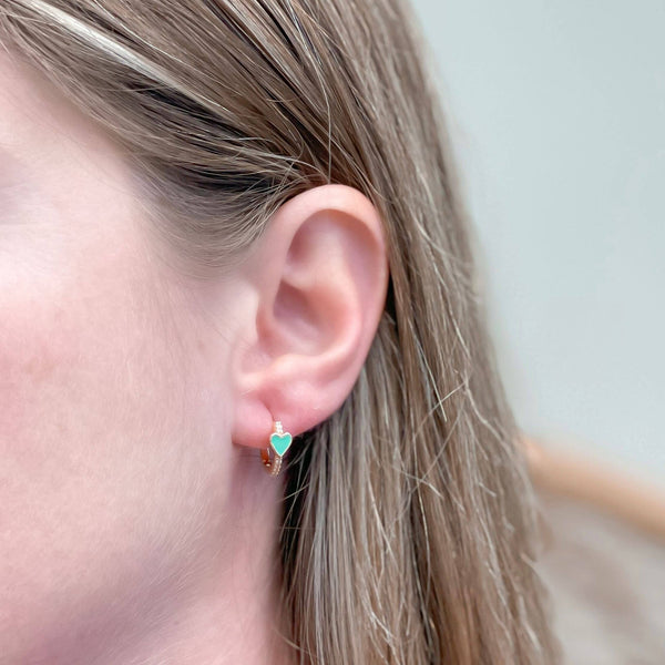 Enamel Heart Huggie Hoop Earrings: Green Prep Obsessed