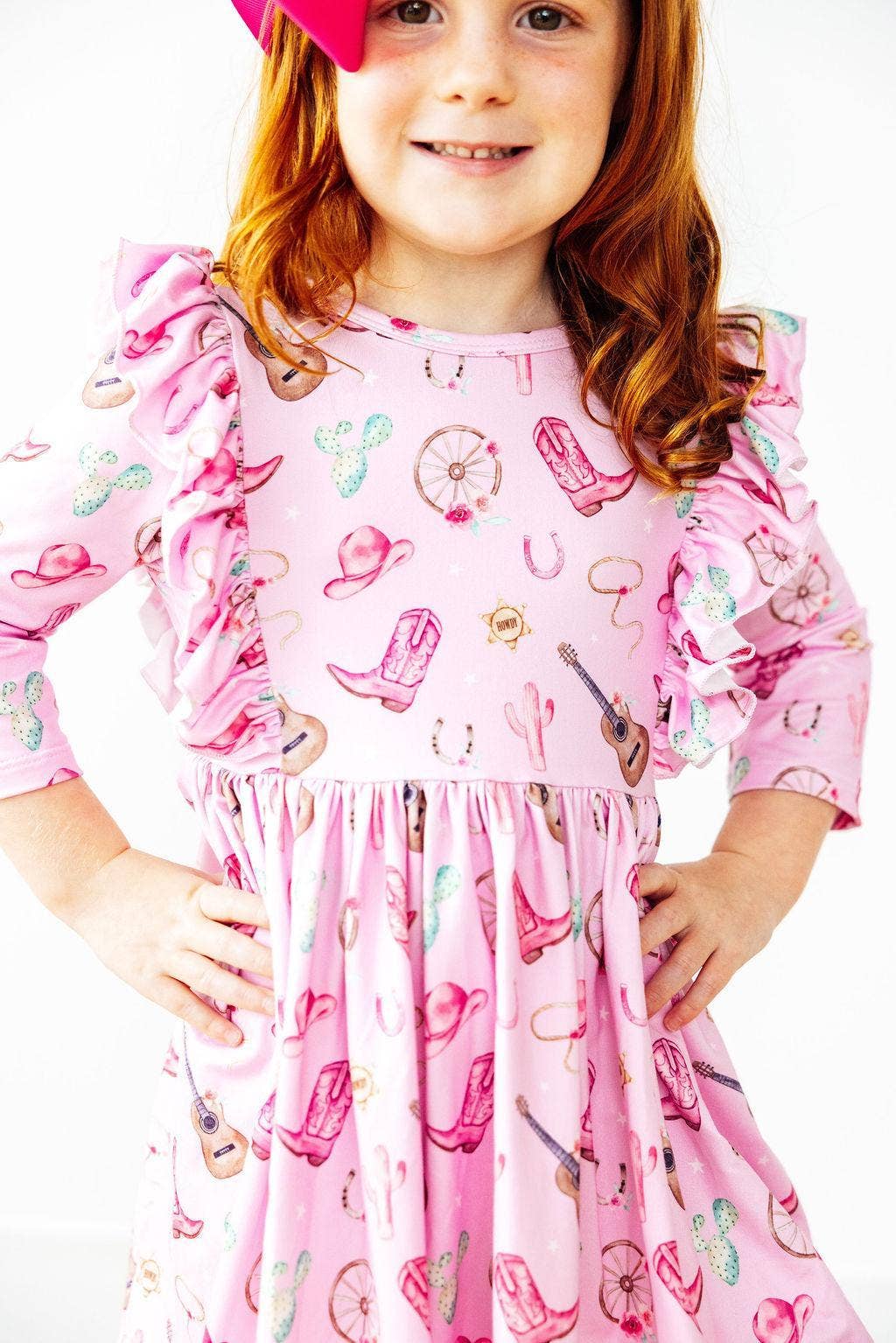 Boot Scootin' 3/4 Sleeve Ruffle Twirl Dress: Mila