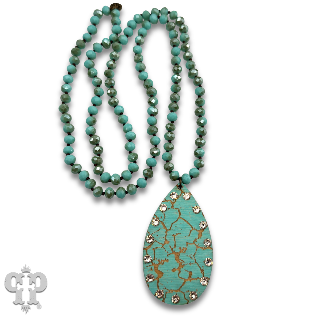 Crackle finish teardrop pendant necklace: White