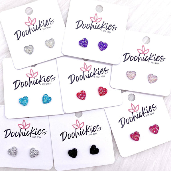 Valentine Sparkle Hearts -Earrings 8mm Black Doohickie