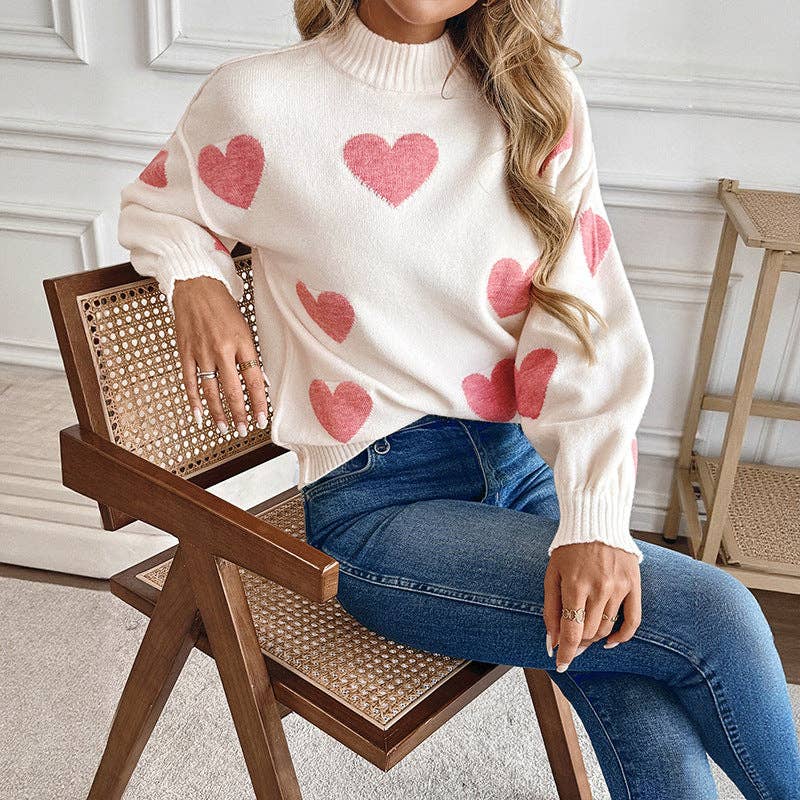 Valentine's Day Sweater | Pink Heart Knit Pullover: Light Pink. / 52% Acrylic 28%polyamide 20%POLYESTER Lovesoft