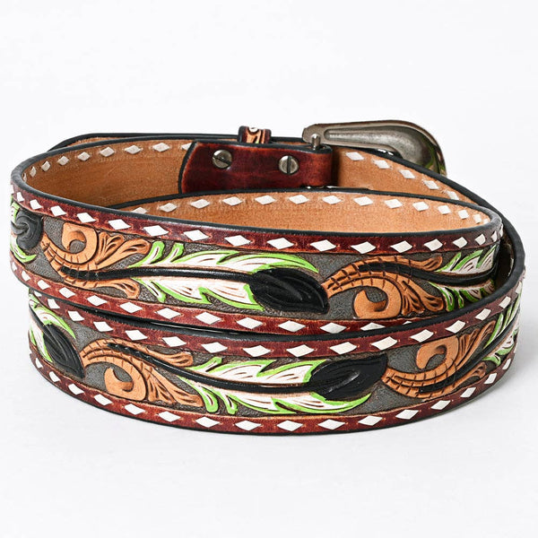 Leather Ladies Tooled Feather Belt ADBLF117: LS Western