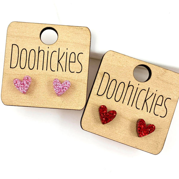 8mm Tiny Confetti Valentine Hearts - Valentines Earrings: Red Doohickie