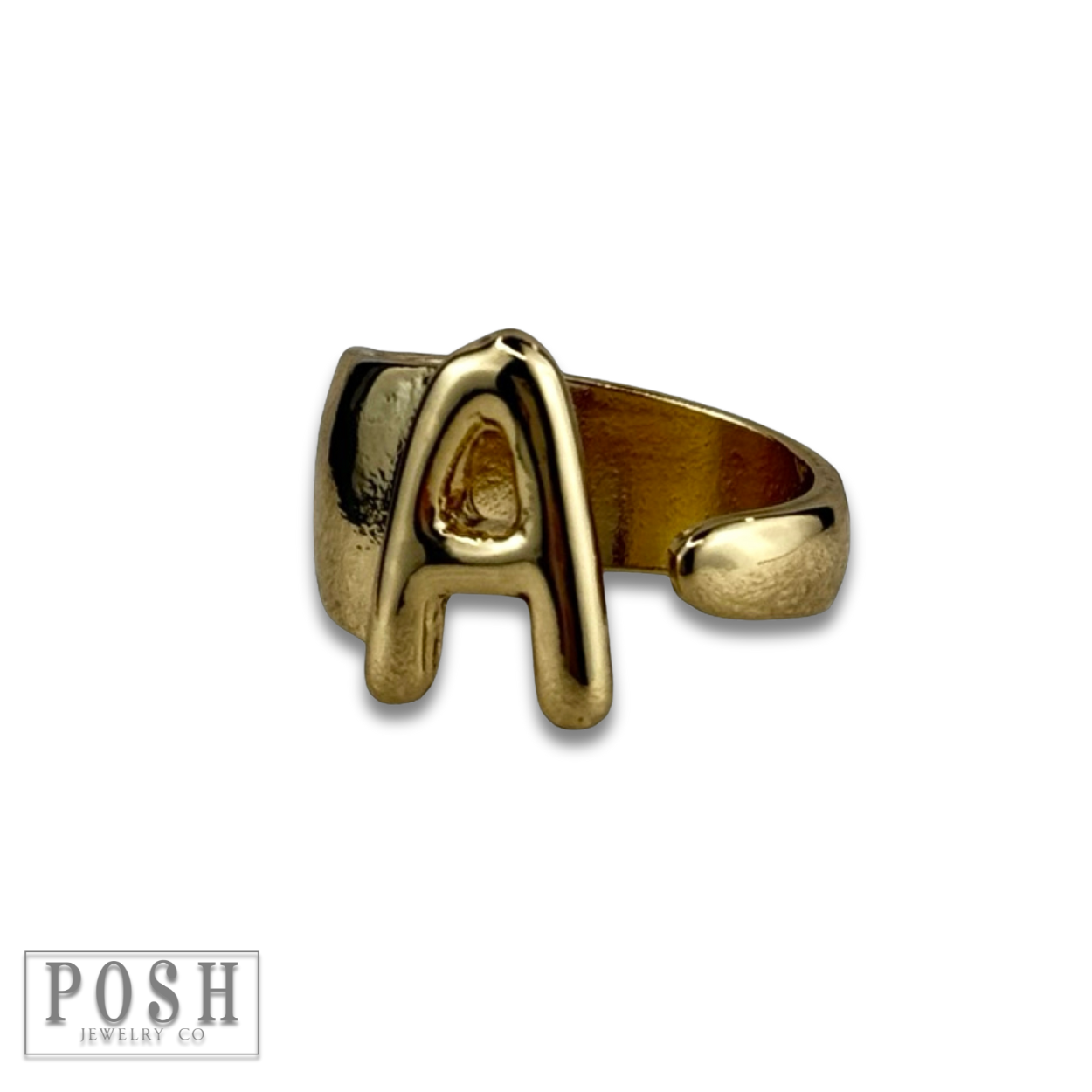 Bubble letter monogram initial ring: Gold / R